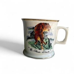 Vintage White Shaving Mug With Tiger Art
